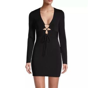 Significant Other Monica Black Cut Out Tie-front Long Sleeve Bodycon Dress Sz 4
